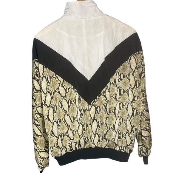 Missguided Womens 6 Zip Up Colorblock Windbreaker Jacket Black White Snake Print - Picture 3 of 4